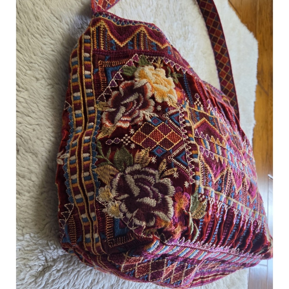 Johnny Was Othilia Embroidered Velvet Tote Bag Floral Handbag Purse Silk Rayon - Picture 5 of 11